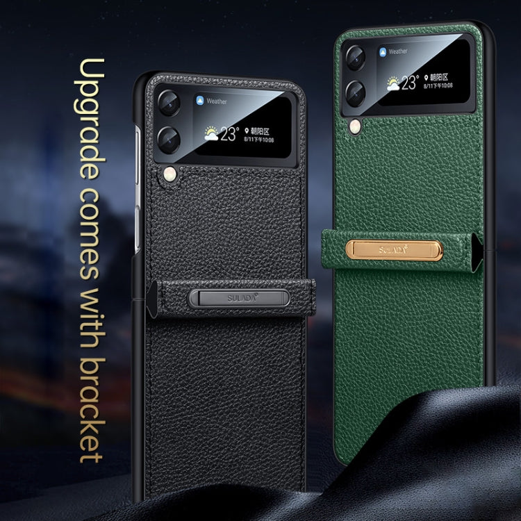 For Samsung Galaxy Z Flip4 SULADA Invisible Bracket Leather Back Cover Phone Case(Dark Green) - Galaxy Z Flip4 5G Cases by SULADA | Online Shopping South Africa | PMC TechLife | Buy Now Pay Later Mobicred