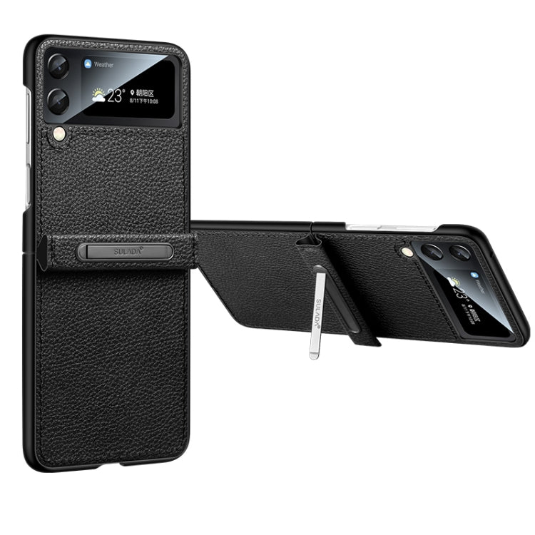For Samsung Galaxy Z Flip3 5G SULADA Invisible Bracket Leather Back Cover Phone Case(Black) - Galaxy Phone Cases by SULADA | Online Shopping South Africa | PMC TechLife | Buy Now Pay Later Mobicred