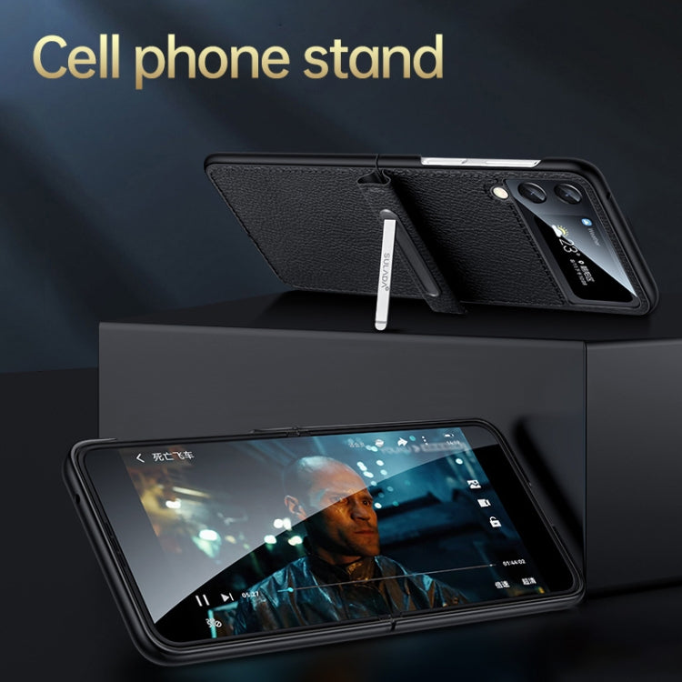 For Samsung Galaxy Z Flip3 5G SULADA Invisible Bracket Leather Back Cover Phone Case(Black) - Galaxy Phone Cases by SULADA | Online Shopping South Africa | PMC TechLife | Buy Now Pay Later Mobicred