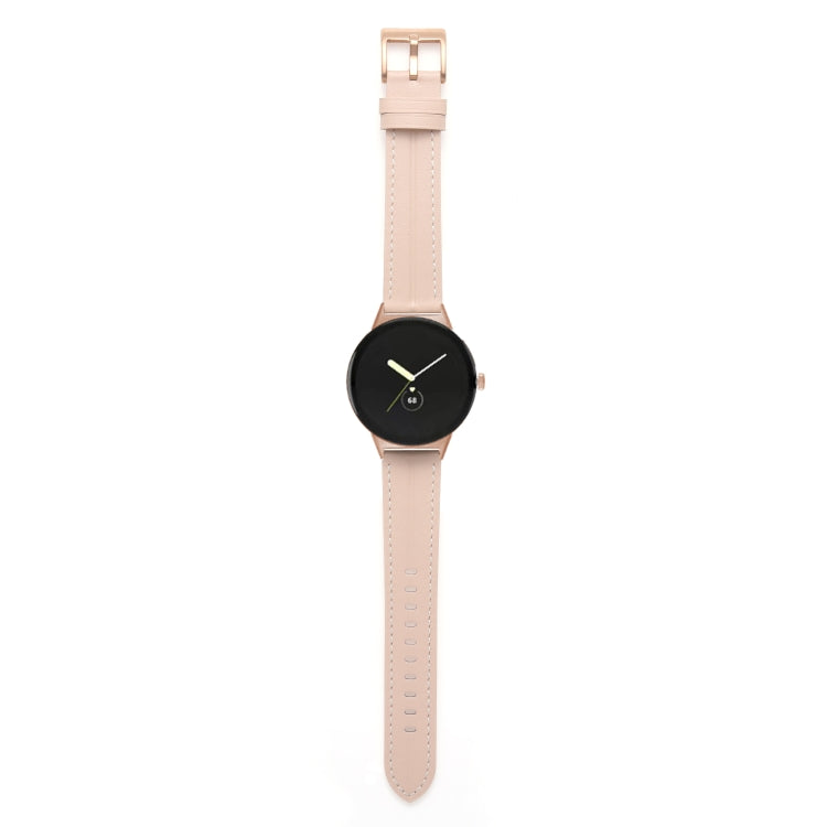 For Google Pixel Watch Grooved Genuine Leather Watch Band(Light Pink) - free shipping - PMC TechLife - Order now!