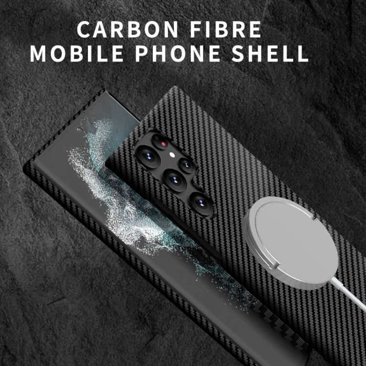 For Samsung Galaxy S23 Ultra 5G Carbon Fiber Texture MagSafe Magnetic Phone Case(Black Blue) - Galaxy S23 Ultra 5G Cases by PMC TechLife | Online Shopping South Africa | PMC TechLife