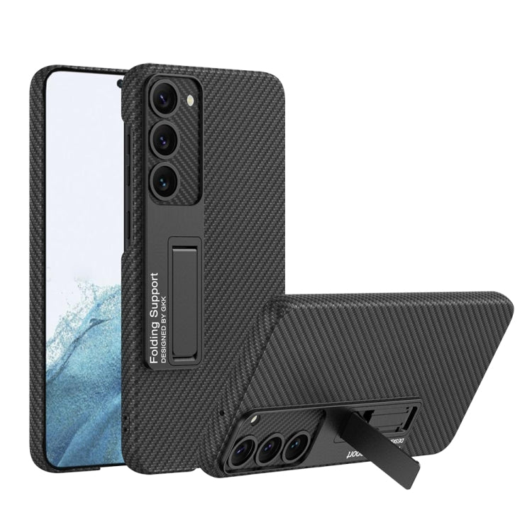 For Samsung Galaxy S23 5G GKK Plain Leather Shockproof Phone Case with Holder(Carbon Fiber) - Galaxy S23 5G Cases by GKK | Online Shopping South Africa | PMC TechLife