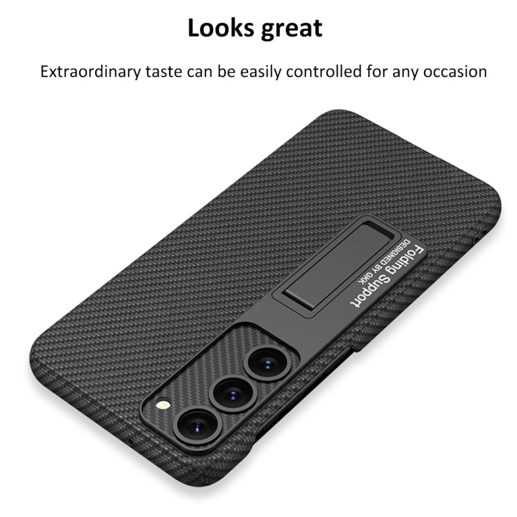 For Samsung Galaxy S23+ 5G GKK Plain Leather Shockproof Phone Case with Holder(Carbon Fiber) - Galaxy S23+ 5G Cases by GKK | Online Shopping South Africa | PMC TechLife