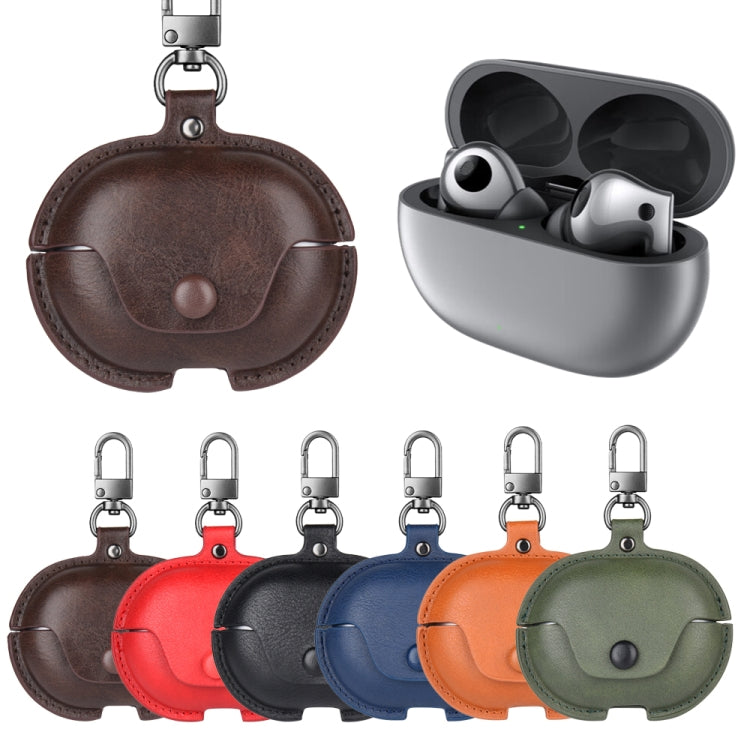 For Huawei FreeBuds Pro 2 Business Leather Earphone Protective Case with Hook(Dark Brown) - Huawei Earphone Case by PMC TechLife | Online Shopping South Africa | PMC TechLife