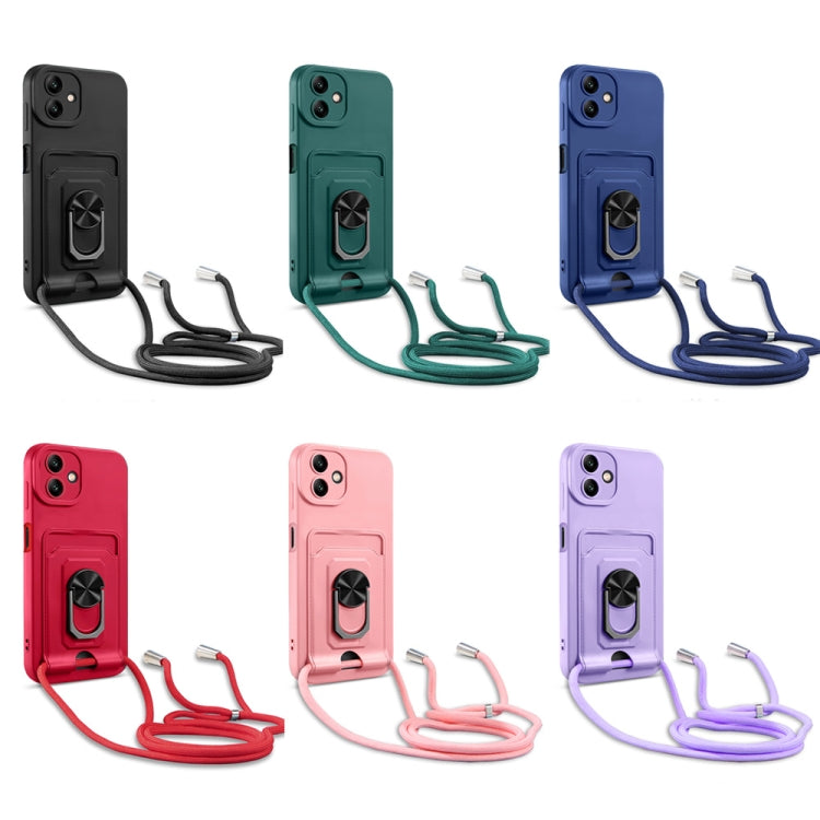 For Samsung Galaxy A04 / M13 5G Ring Kickstand Card Wallet TPU Phone Case with Lanyard(Red) - Galaxy Phone Cases by PMC TechLife | Online Shopping South Africa | PMC TechLife
