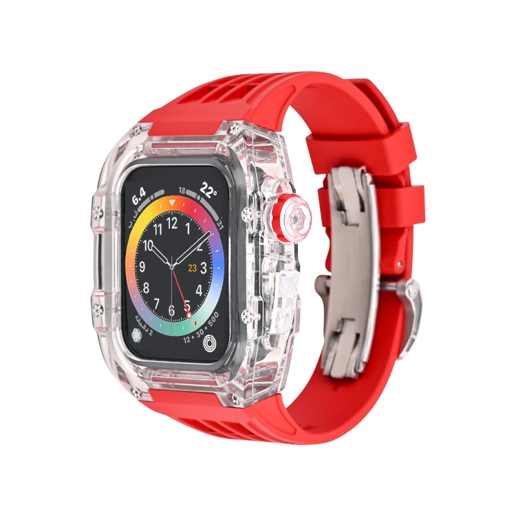 Fluorine Rubber Clear Watch Band Case For Apple Watch Series 8&7 45mm/SE 2&6&SE&5&4 44mm(Red) - free shipping - PMC TechLife - Order now!