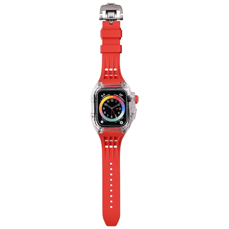 Fluorine Rubber Clear Watch Band Case For Apple Watch Series 8&7 45mm/SE 2&6&SE&5&4 44mm(Red) - free shipping - PMC TechLife - Order now!