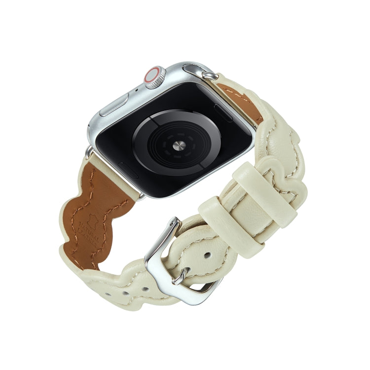 Genuine Leather Breathable Watch Band For Apple Watch Ultra 49mm&Watch Ultra 2 49mm / Series 9&8&7 45mm / SE 3&SE 2&6&SE&5&4 44mm / 3&2&1 42mm(White) - free shipping - PMC TechLife - Order now!