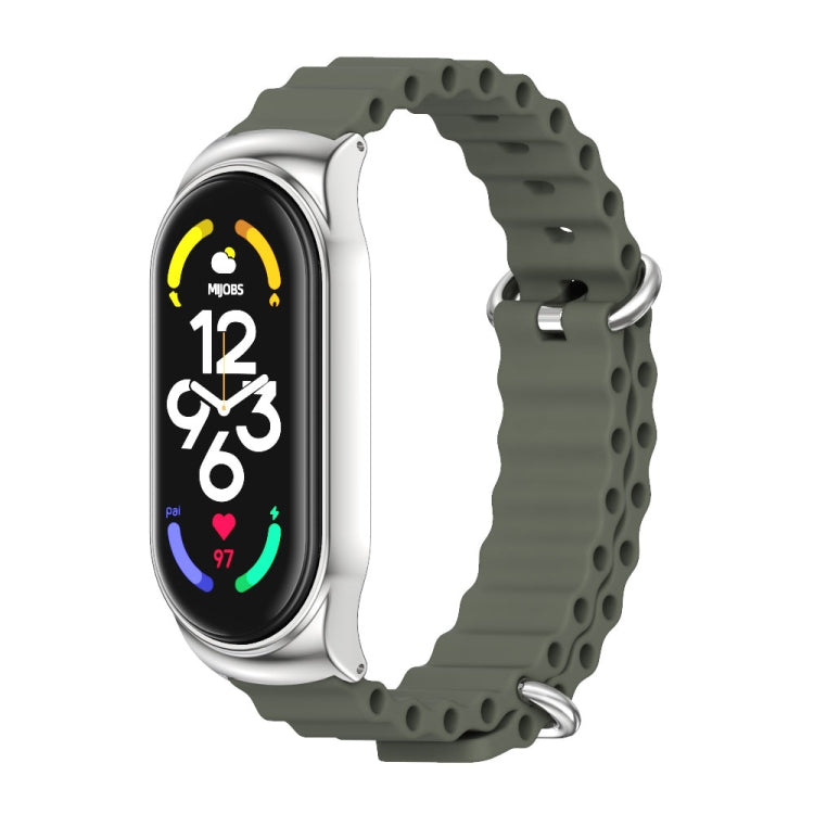 For Xiaomi Mi Band 7 / 7 NFC MIJOBS CS Marine Silicone Breathable Watch Band(Khaki Green Silver) - Watch Bands by MIJOBS | Online Shopping South Africa | PMC TechLife | Buy Now Pay Later Mobicred