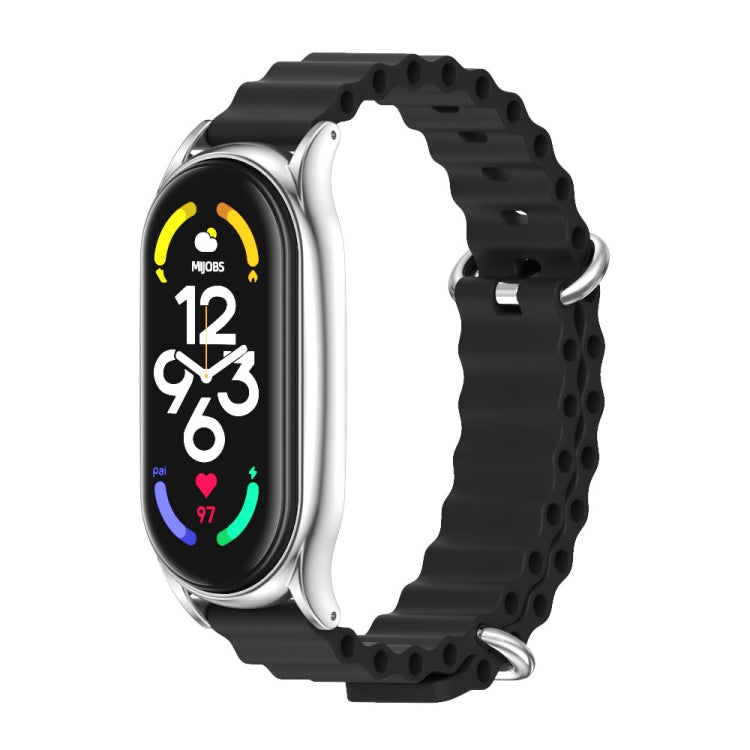 For Xiaomi Mi Band 7 / 7 NFC MIJOBS PLUS Marine Silicone Breathable Watch Band(Black Silver) - Watch Bands by MIJOBS | Online Shopping South Africa | PMC TechLife | Buy Now Pay Later Mobicred
