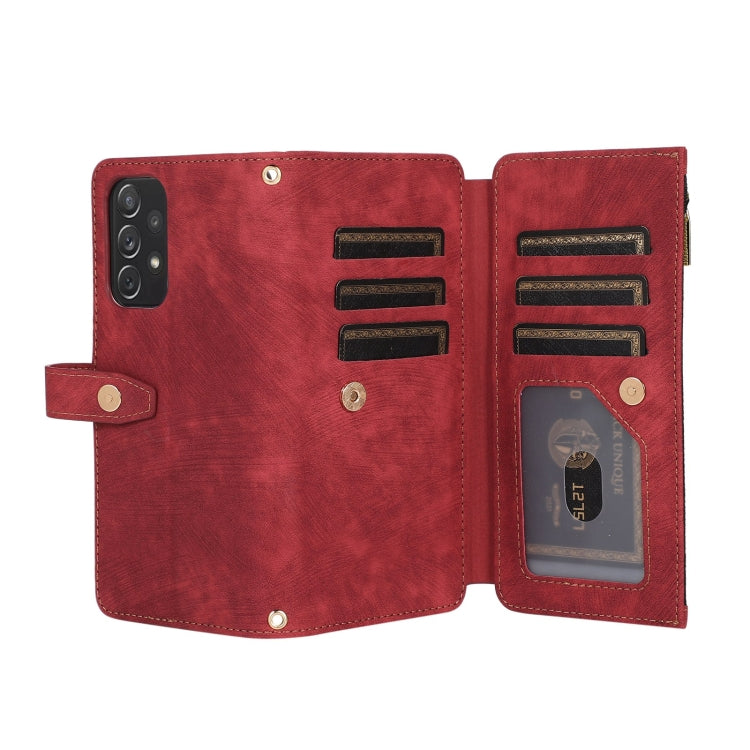 For Samsung Galaxy A52 4G / 5G Dream 9-Card Wallet Zipper Bag Leather Phone Case(Red) - Galaxy Phone Cases by PMC TechLife | Online Shopping South Africa | PMC TechLife