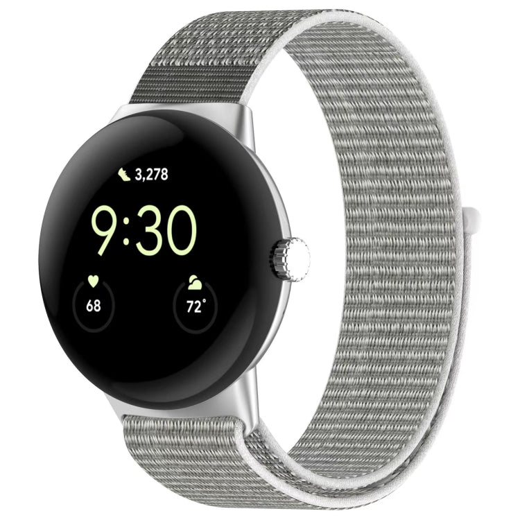 For Google Pixel Watch Metal Head Nylon Loop Watch Band(Grey White) - free shipping - PMC TechLife - Order now!