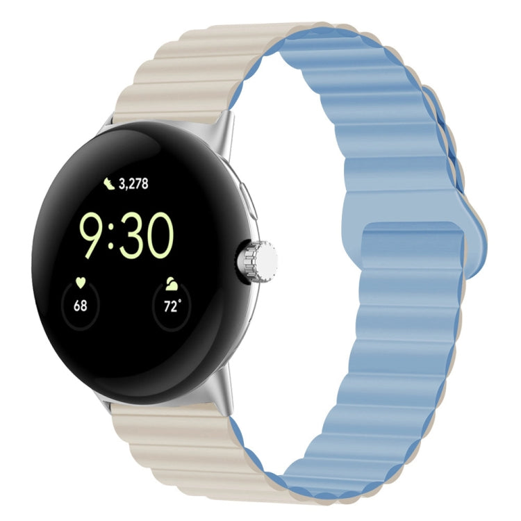 For Google Pixel Watch Reverse Buckle Magnetic Silicone Watch Band(White Blue) - free shipping - PMC TechLife - Order now!
