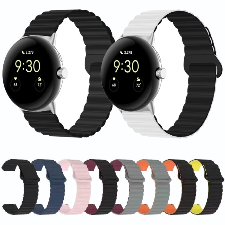 For Google Pixel Watch Reverse Buckle Magnetic Silicone Watch Band(White Blue) - free shipping - PMC TechLife - Order now!