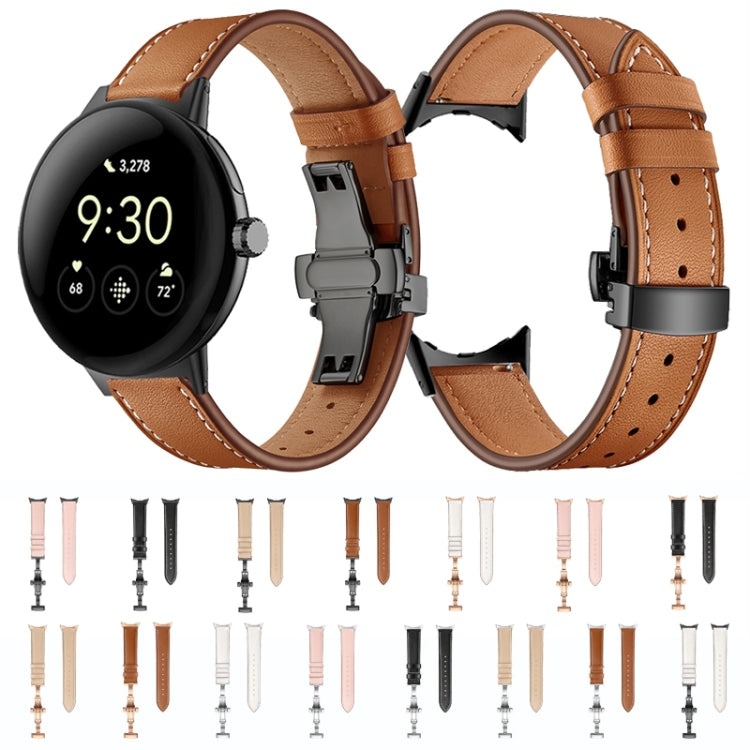 For Google Pixel Watch Butterfly Buckle Genuine Leather Watch Band(Rose Gold White) - free shipping - PMC TechLife - Order now!