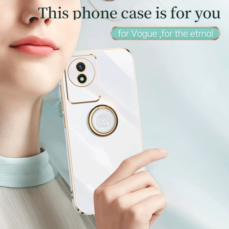 For vivo Y02 4G XINLI Straight Edge 6D Electroplate TPU Phone Case with Ring Holder(Cherry Purple) - free shipping - PMC TechLife - Order now!