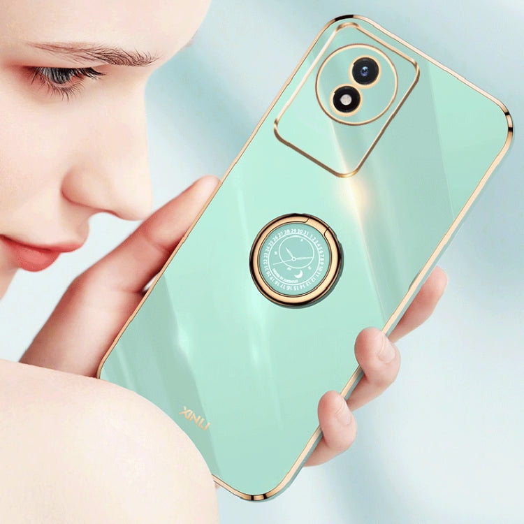For vivo Y02 4G XINLI Straight Edge 6D Electroplate TPU Phone Case with Ring Holder(Cherry Purple) - free shipping - PMC TechLife - Order now!
