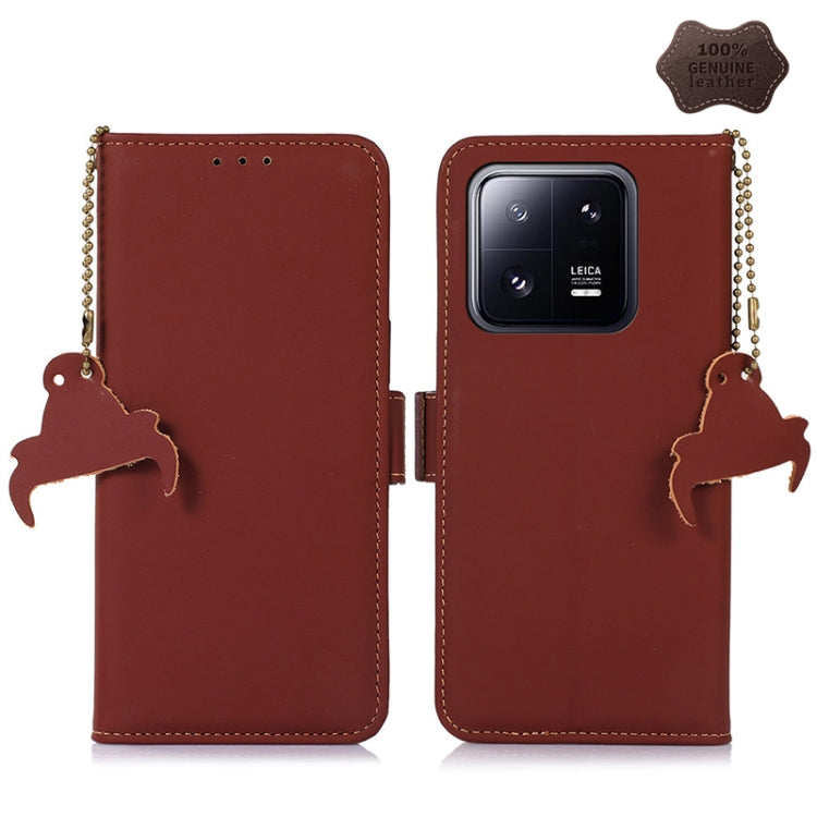 For Xiaomi 13 Genuine Leather Magnetic RFID Leather Phone Case(Coffee) - 13 Cases by PMC TechLife | Online Shopping South Africa | PMC TechLife