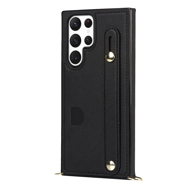 For Samsung Galaxy S23 Ultra 5G Cross-body Wristband Holder Square Phone Case(Black) - Galaxy S23 Ultra 5G Cases by PMC TechLife | Online Shopping South Africa | PMC TechLife | Buy Now Pay Later Mobicred