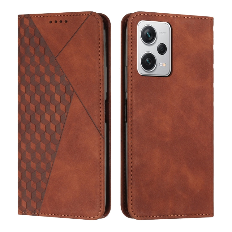 For Xiaomi Redmi Note 12 Pro+ Global / Note 12 Explorer Diamond Pattern Skin Feel Magnetic Leather Phone Case(Brown) - free shipping - PMC TechLife - Order now!