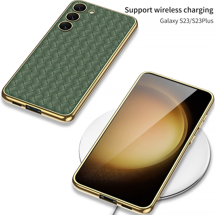 For Samsung Galaxy S23+ 5G GKK Weave Texture Electroplating PU Protective Phone Case(Green) - Galaxy S23+ 5G Cases by GKK | Online Shopping South Africa | PMC TechLife