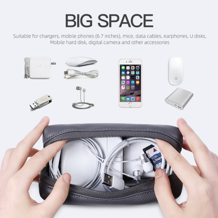 Leather Power Pack Charger Data Cable Mouse Digital Storage Bag(Dark Grey) - Digital Storage Bag by PMC TechLife | Online Shopping South Africa | PMC TechLife