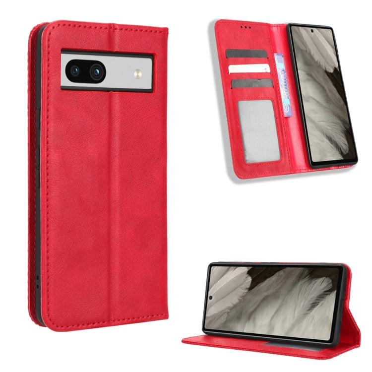 For Google Pixel 7a Magnetic Buckle Retro Texture Leather Phone Case(Red) - free shipping - PMC TechLife - Order now!