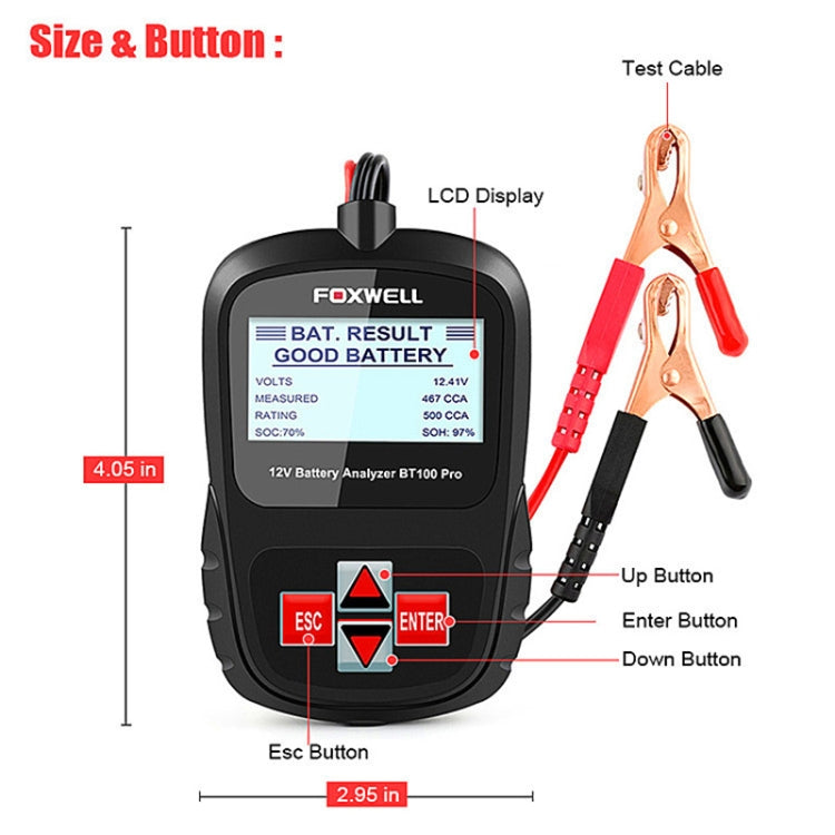 FOXWELL BT100Pro 12V Car Battery Detector Fault Diagnosis Tool - Code Readers & Scan Tools by PMC TechLife | Online Shopping South Africa | PMC TechLife