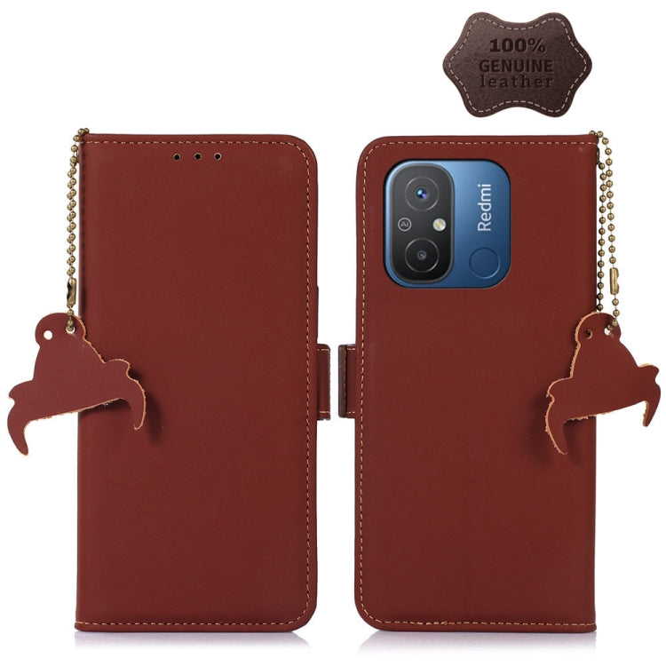 For Xiaomi Redmi 12C / Redmi 11A Genuine Leather Magnetic RFID Leather Phone Case(Coffee) - Xiaomi Cases by PMC TechLife | Online Shopping South Africa | PMC TechLife