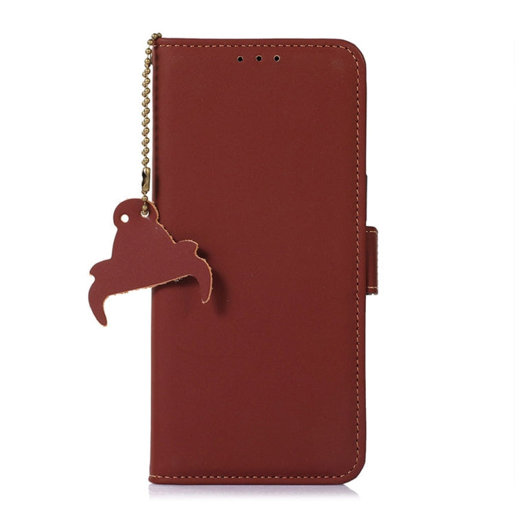 For Xiaomi Redmi 12C / Redmi 11A Genuine Leather Magnetic RFID Leather Phone Case(Coffee) - Xiaomi Cases by PMC TechLife | Online Shopping South Africa | PMC TechLife