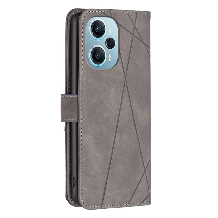 For Xiaomi Poco F5 5G / Redmi Note 12 Turbo Magnetic Buckle Rhombus Texture Leather Phone Case(Grey) - free shipping - PMC TechLife - Order now!