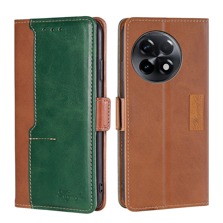 For OnePlus Ace 2/11R Contrast Color Side Buckle Leather Phone Case(Light Brown + Green) - free shipping - PMC TechLife - Order now!
