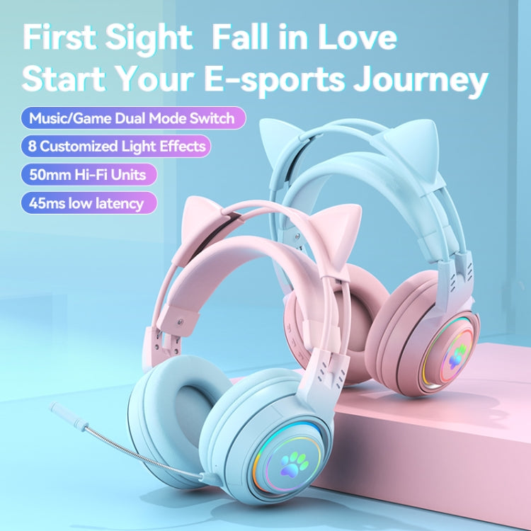 T25 RGB Stereo Cat Ear Bluetooth Wireless Headphones with Detachable Microphone(Pink+Blue) - Headset & Headphone by PMC TechLife | Online Shopping South Africa | PMC TechLife