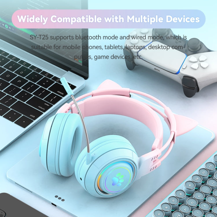 T25 RGB Stereo Cat Ear Bluetooth Wireless Headphones with Detachable Microphone(Pink) - Headset & Headphone by PMC TechLife | Online Shopping South Africa | PMC TechLife