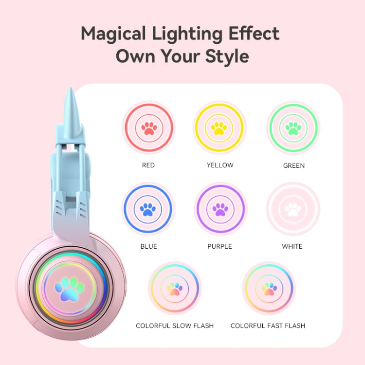 T25 RGB Stereo Cat Ear Bluetooth Wireless Headphones with Detachable Microphone(Pink+Blue) - Headset & Headphone by PMC TechLife | Online Shopping South Africa | PMC TechLife