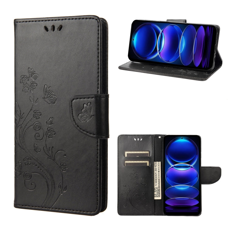 For Xiaomi Redmi Note 12 5G Global / Poco X5 5G Butterfly Flower Pattern Leather Phone Case(Black) - free shipping - PMC TechLife - Order now!