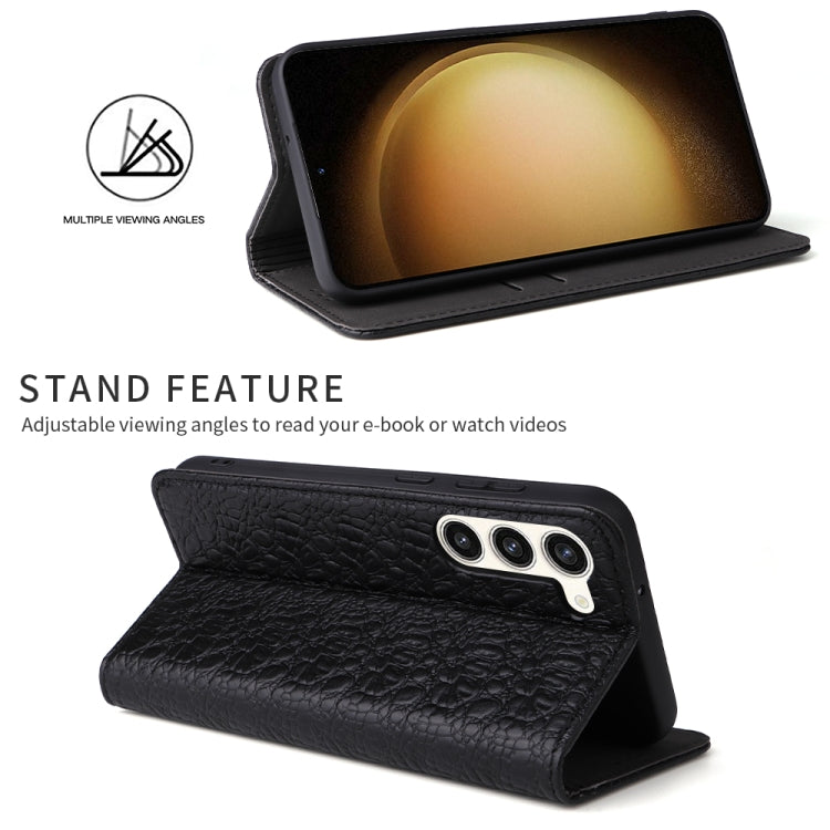For Samsung Galaxy S23 5G Fierre Shann Crocodile Texture Magnetic Genuine Leather Phone Case(Black) - Galaxy S23 5G Cases by FIERRE SHANN | Online Shopping South Africa | PMC TechLife | Buy Now Pay Later Mobicred