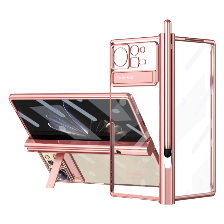 For Xiaomi Mix Fold 2 Electroplated Hinge Transparent Phone Case with Pen Slot(Rose Gold) - Xiaomi Cases by PMC TechLife | Online Shopping South Africa | PMC TechLife