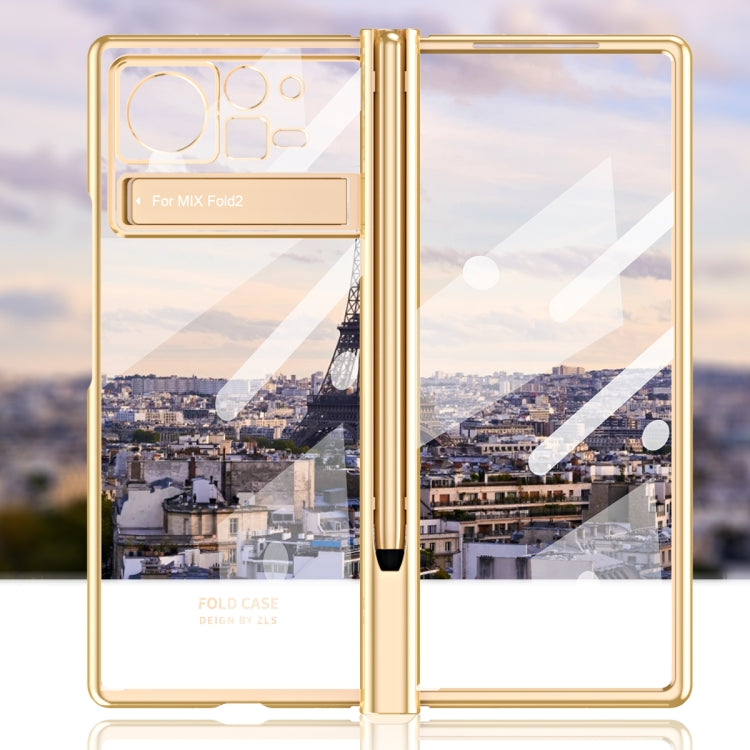 For Xiaomi Mix Fold 2 Electroplated Hinge Transparent Phone Case with Pen Slot(Rose Gold) - Xiaomi Cases by PMC TechLife | Online Shopping South Africa | PMC TechLife