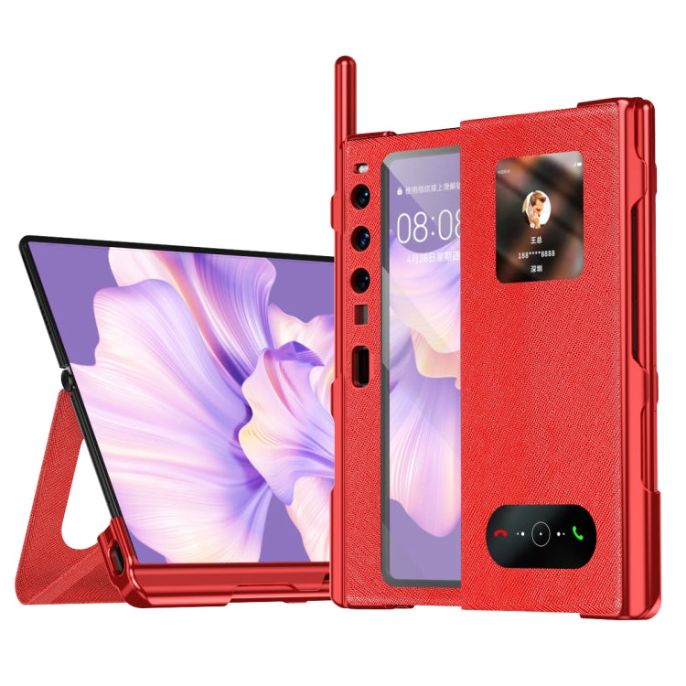 For Huawei Mate Xs 2 integrated Cross Pattern Electroplating All-inclusive Phone Case with Stand(Red) - Huawei Cases by PMC TechLife | Online Shopping South Africa | PMC TechLife | Buy Now Pay Later Mobicred