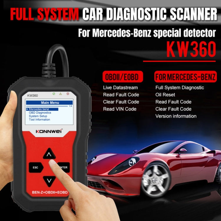 For Mercedes Benz KONNWE KW360 2.4 inch OBD2 Car Fault Detector - Code Readers & Scan Tools by KONNWEI | Online Shopping South Africa | PMC TechLife | Buy Now Pay Later Mobicred