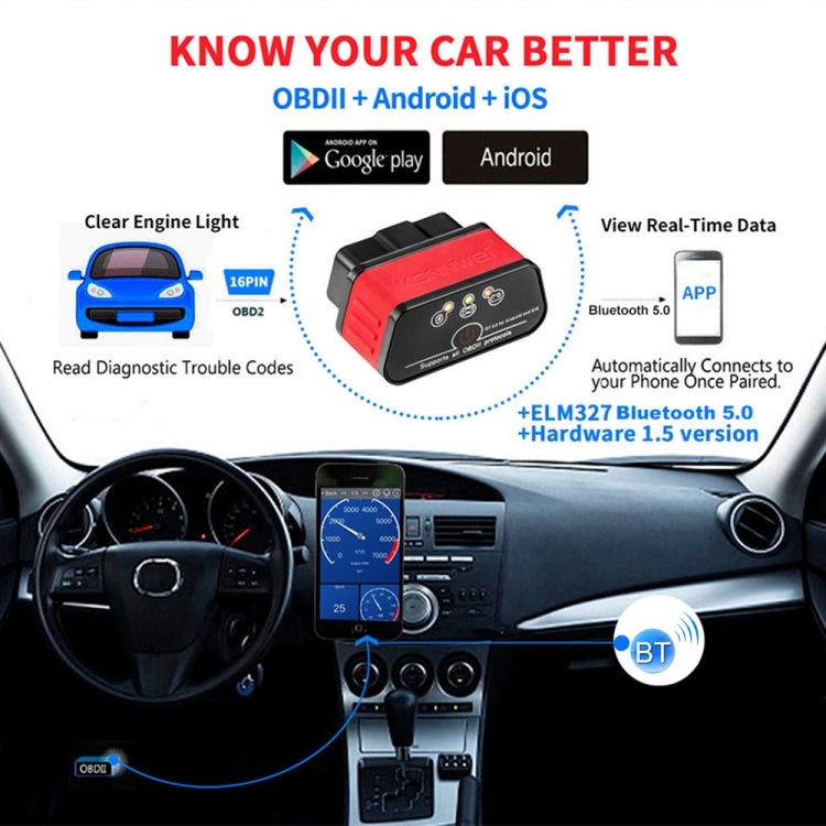KONNWEI KW903 Bluetooth 5.0 OBD2 Car Fault Diagnostic Scan Tools Support IOS / Android(Black Red) - free shipping - PMC TechLife - Order now!