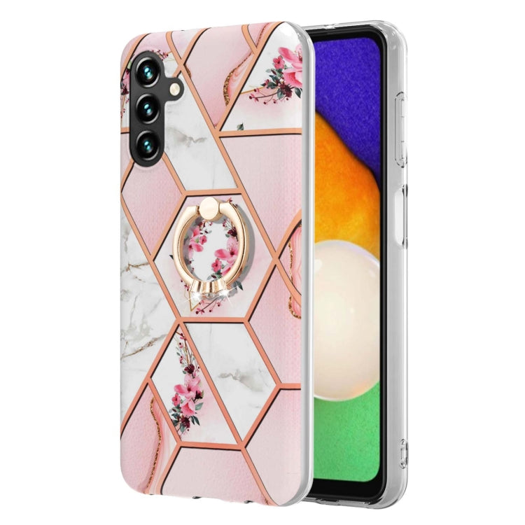 For Samsung Galaxy A54 5G Splicing Marble Flower IMD TPU Phone Case with Ring Holder(Pink Flower) - free shipping - PMC TechLife - Order now!