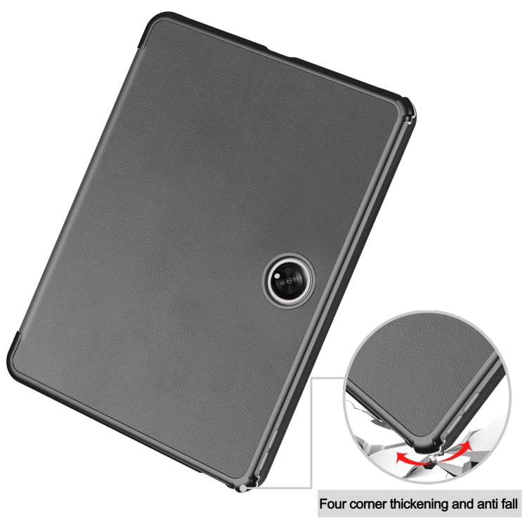 For OnePlus Pad Custer Pure Color 3-Fold Holder Smart Leather Tablet Case(Grey) - Others by PMC TechLife | Online Shopping South Africa | PMC TechLife