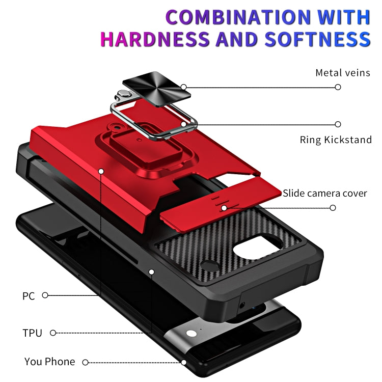 For Google Pixel 7a Camera Shield Card Slot Phone Case with Ring Holder(Black) - free shipping - PMC TechLife - Order now!