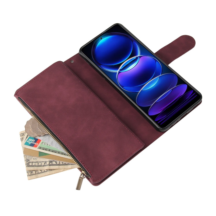 For Xiaomi Redmi Note 12 5G Global India / Poco X5 Multifunctional Multi-Card Wallet Phone Leather Case(Wine Red) - free shipping - PMC TechLife - Order now!