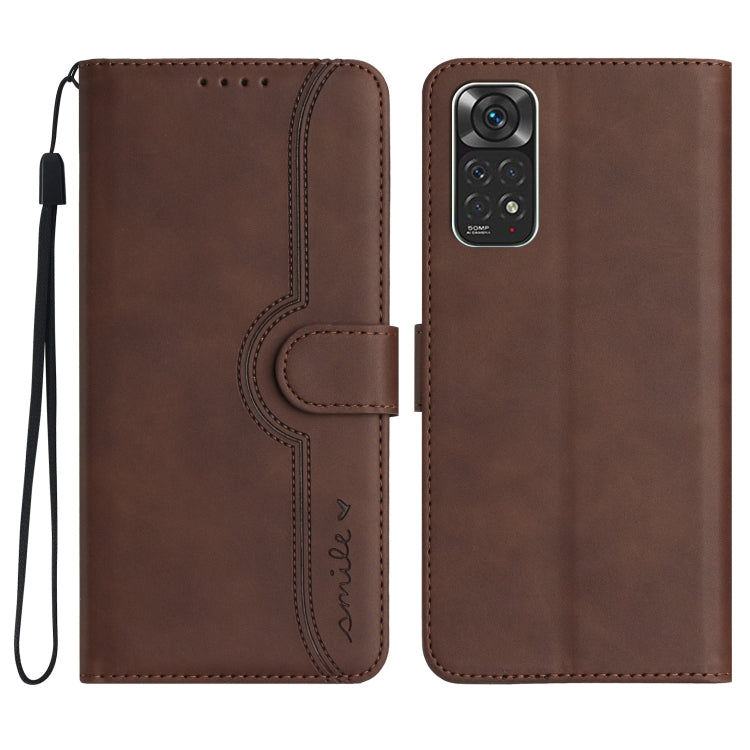 For Xiaomi Redmi Note 11 4G Global/Note 11S Heart Pattern Skin Feel Leather Phone Case(Brown) - Xiaomi Cases by PMC TechLife | Online Shopping South Africa | PMC TechLife | Buy Now Pay Later Mobicred