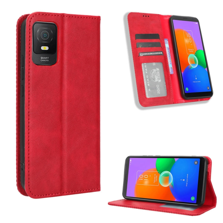 For TCL 403 Magnetic Buckle Retro Texture Leather Phone Case(Red) - free shipping - PMC TechLife - Order now!