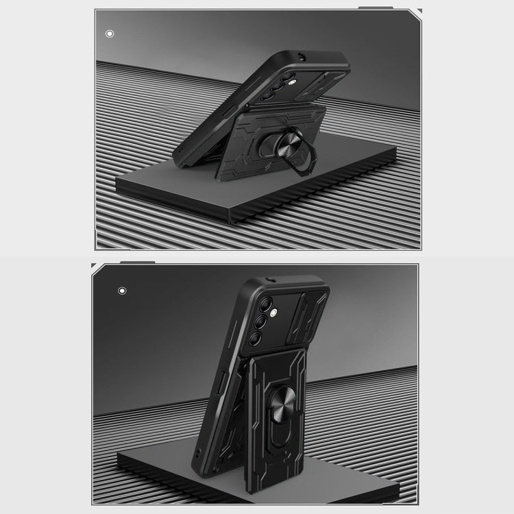 For Samsung Galaxy A14 5G / 4G Sliding Camshield TPU+PC Phone Case with Card Slot(Blue) - free shipping - PMC TechLife - Order now!