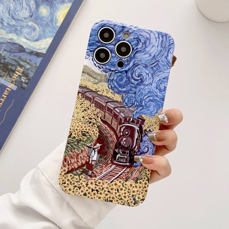 For iPhone 14 Plus Precise Hole Oil Painting Glossy PC Phone Case(Train) - iPhone 14 Plus Cases by PMC TechLife | Online Shopping South Africa | PMC TechLife